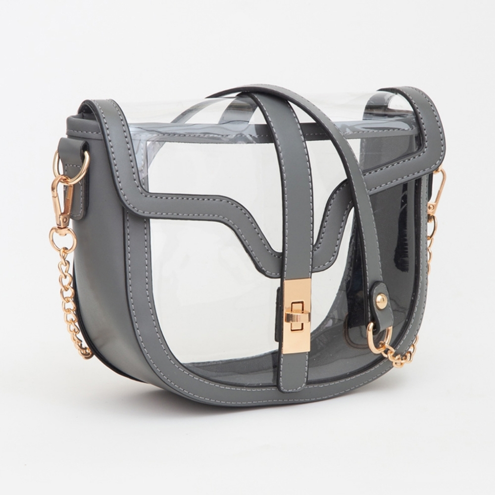 Gray Transparent Clear Saddle Bag Purse Shoulder Casual See Through